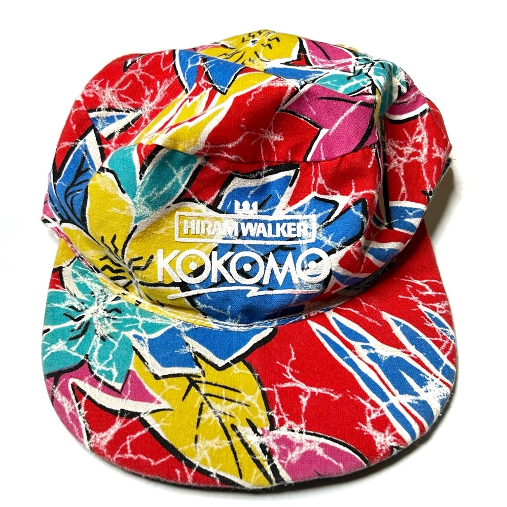 Vintage Hiram Walker Kokomo Hat Cap Floral Hawaiian Print Multi Color Adult